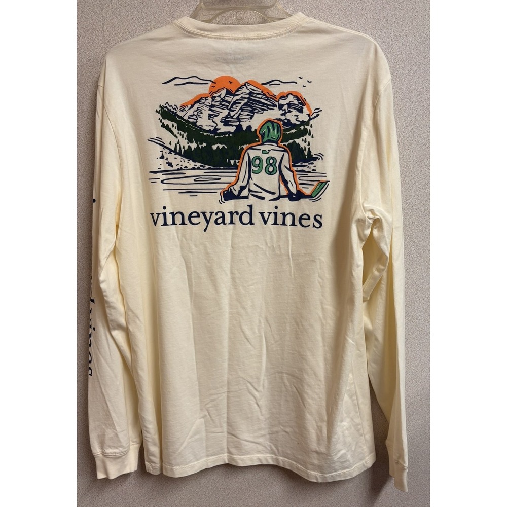 Vineyard Vines Hockey Pond Graphic Tee Mens M Cream NWT LS Pocket Shirt